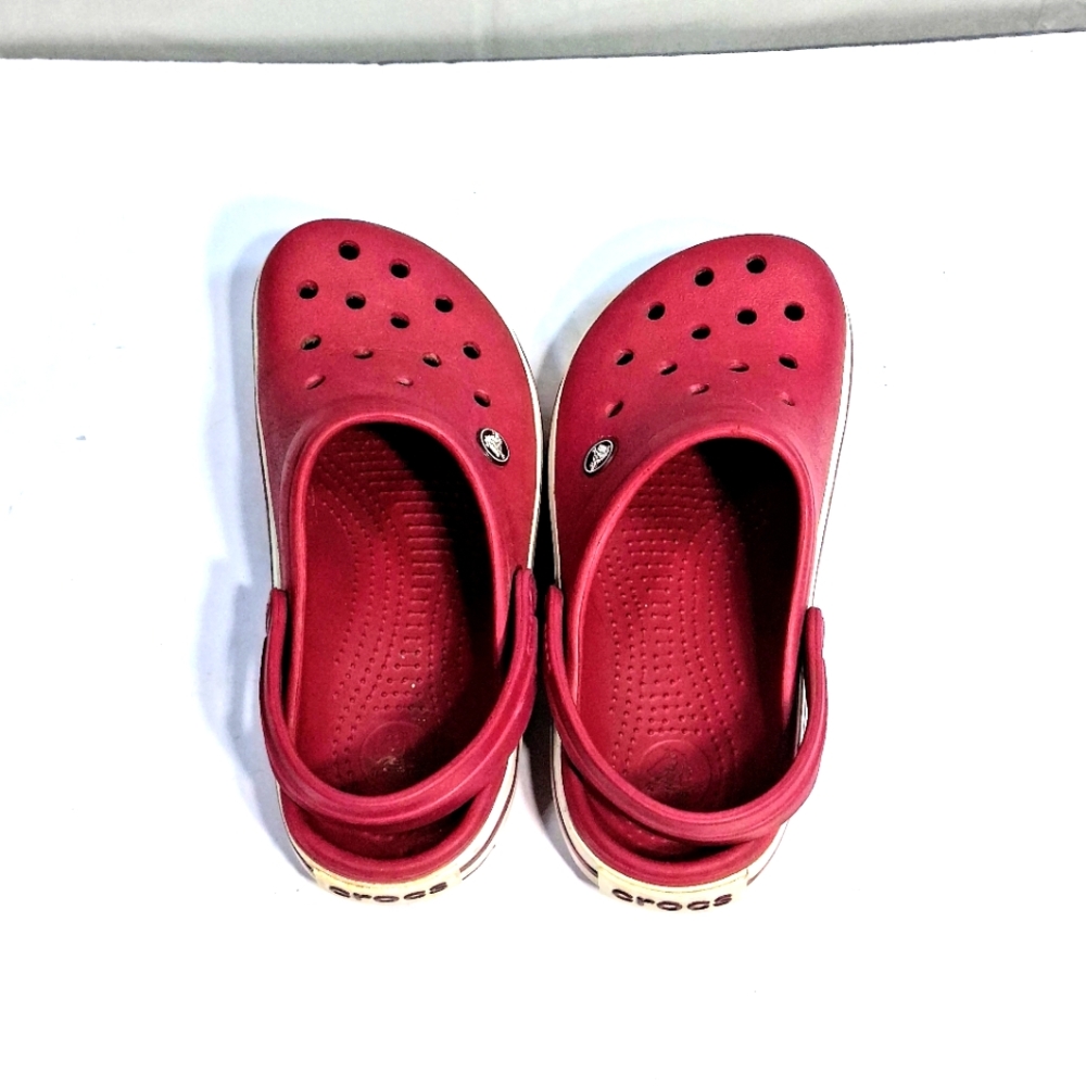 Unisex Men's 5 Women's 7 Burgundy Barbiecore Croc's Clogs with White Accents - Picture 8 of 9